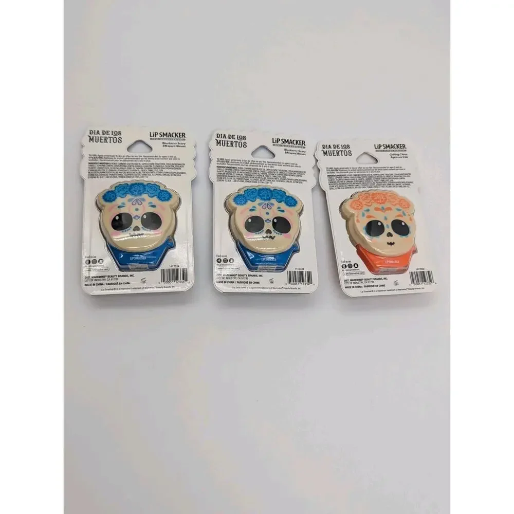 3 Pack Lip Smacker Balm Dia De Los Muertos 2 Blooberry Scary/1 Chilling Citrus